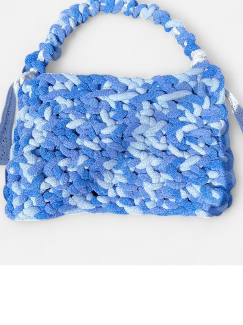 Handmade plush blue multi crochet shoulder bag